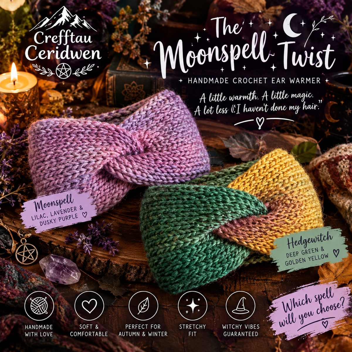 🧙‍♀️ The Moonspell Twist — Crochet Ear Warmer

A little warmth. A little magic. A lot less “I haven’t done my hair.” 😂✨
