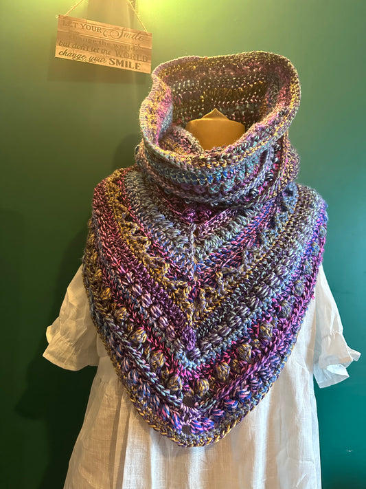 Handmade Witchy Textured Crochet Shawl & Cowl | Boho Festival Wrap | Magical Hoodless Shawl | Unique Gift for Her